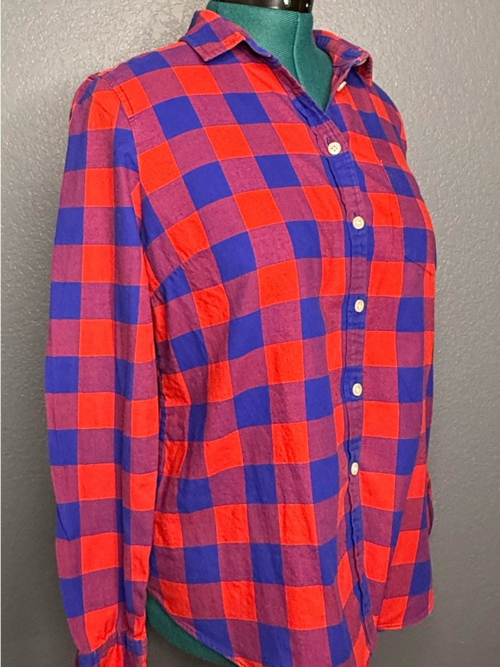 J. Crew Red Blue Buffalo Check Button Down Shirt Cotton Flannel Size L - Picture 6 of 7